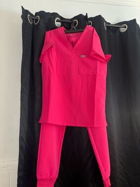Hot Pink Medical Scrub Set - V-Neck Top & Jogger Pants